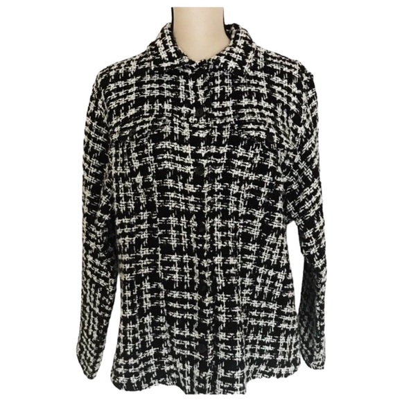 Chico’s Houndstooth Pattern Tweed Alicia Jacket Size L (16) - Picture 2 of 7